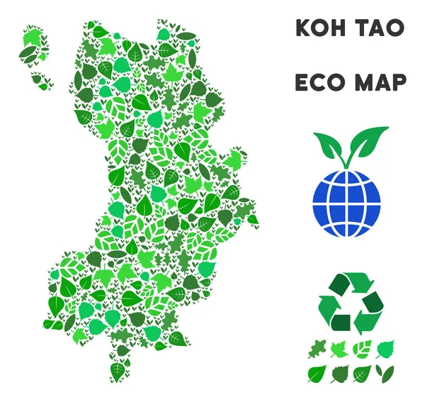 Hoja Vector Verde Mosaico Koh Tao Thai Island Mapa — Archivo Imágenes Vectoriales