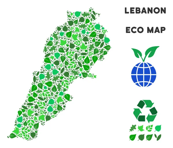 Vector blad groen samenstelling Libanon kaart — Stockvector