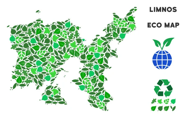 Διάνυσμα πράσινο φύλλο κολάζ Λήμνος ελληνικό νησί Χάρτης — Διανυσματικό Αρχείο