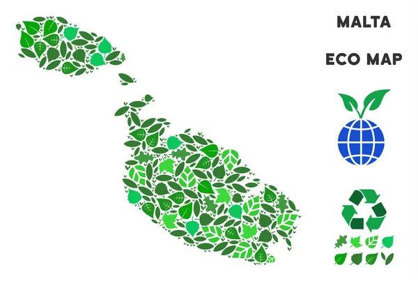 벡터 에코 그린 콜라주 몰타 섬 지도 — 스톡 벡터