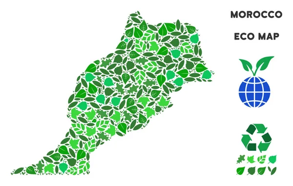 Vektör yaprak yeşil kolaj Fas Haritası