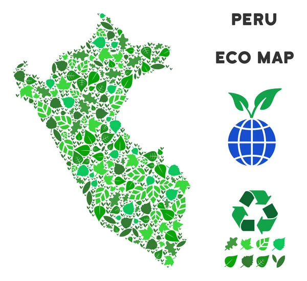 Vektör yaprak yeşil kompozisyon Peru Haritası