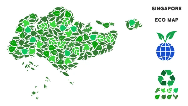 Vector Ecology Green Mosaic Singapore Map — Stock Vector