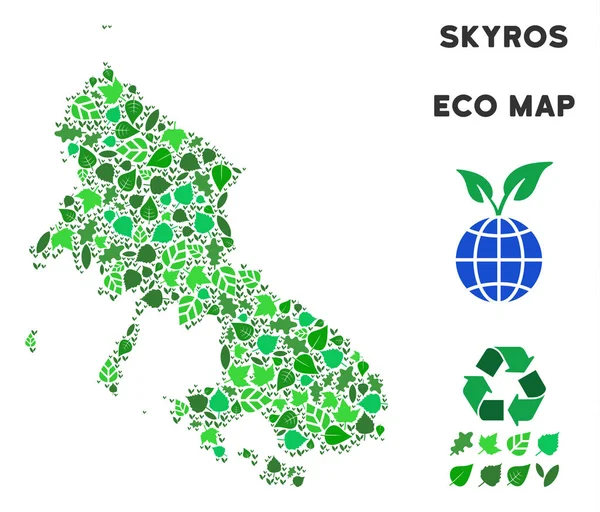 Vektör yaprak yeşil kolaj Skyros Yunan Adası Haritası