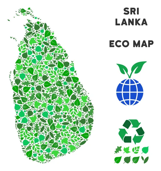 Vector Eco Green Composition Sri Lanka Island Mapa — Archivo Imágenes Vectoriales