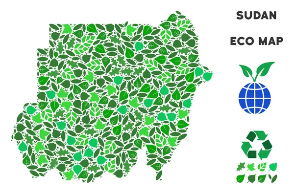 Vektör yaprak yeşil kompozisyon Sudan Haritası