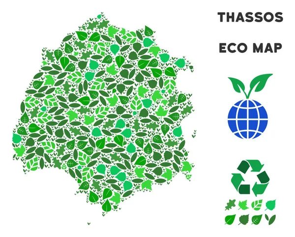 Vektör ekoloji yeşil kolaj Thassos Yunan Adası Haritası
