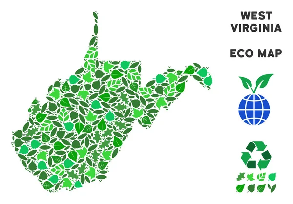 Vektör yaprak yeşil mozaik West Virginia devlet harita