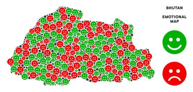 Vektör duygu Bhutan Haritası kolaj Emojis
