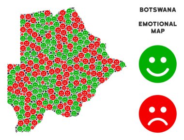 Vektör duygusal Botsvana Haritası mozaik Emojis