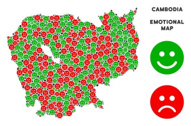 Vektör duygusal Kamboçya haritası kompozisyon suratlar