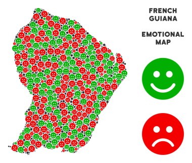 Vektör duygusal Fransız Guyanası harita kolaj Emojis