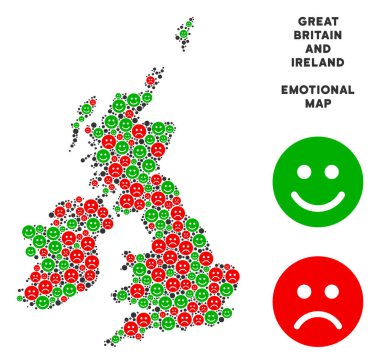 Duygusal Büyük Britanya ve İrlanda harita kolaj Emojis bir vektör
