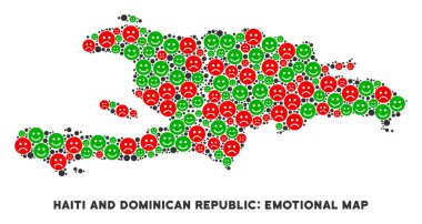 Vektör mutluluk Haiti ve Dominik Cumhuriyeti harita kompozisyon suratlar