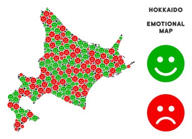 Vektör duygu Hokkaido Adası harita mozaik suratlar