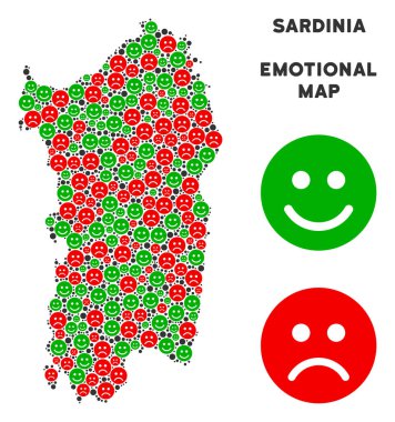 Vektör duygu İtalyan Sardunya Adası harita mozaik suratlar