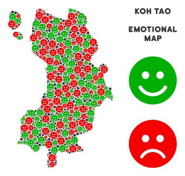 Emojis vektör duygu Koh Tao Tayland Adası harita mozaiği