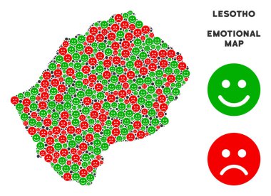 Vektör mutluluk Lesoto Haritası kolaj Emojis