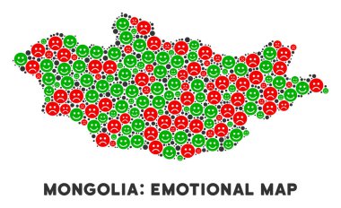 Vektör duygu Moğolistan haritası kolaj Emojis