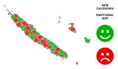 Kolaj Emojis bir vektör duygu Yeni Kaledonya Adaları Haritası