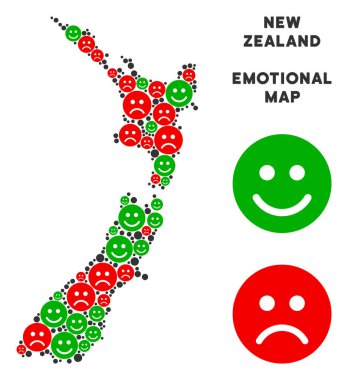Vektör mutluluk Yeni Zelanda harita kompozisyon suratlar