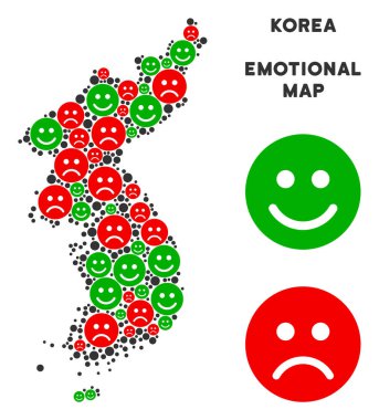 Vektör mutluluk Kuzey ve Güney Kore harita kolaj suratlar