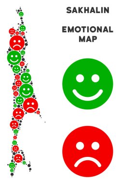 Vektör duygu Sakhalin Adası harita kompozisyon suratlar