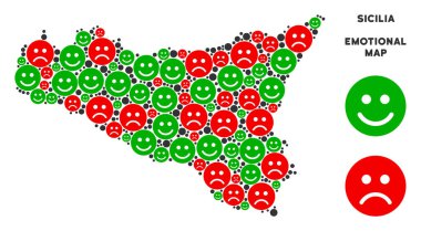 Vektör mutluluk Sicilia harita kompozisyon Emojis