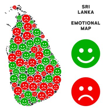 Vektör duygusal Sri Lanka ada harita mozaik suratlar