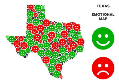 Vektör duygusal Texas harita mozaik Emojis