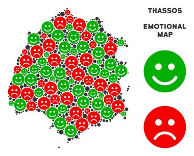 Vektör duygu Thassos Yunan Adası harita kolaj suratlar