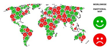 Vektör mutluluk dünya harita kompozisyon Emojis
