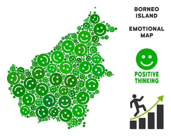 Vektör mutluluk Borneo Adası harita kompozisyon suratlar