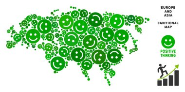 Vektör mutluluk Avrupa ve Asya harita mozaik gülümsüyor