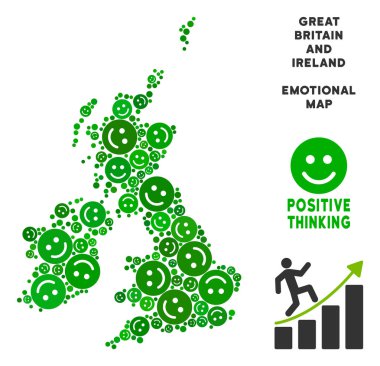 Mutlu Büyük Britanya ve İrlanda harita kolaj gülücükler vektör