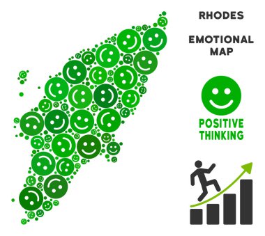 Vektör mutlu Yunan Rodos Adası harita kolaj gülümsüyor