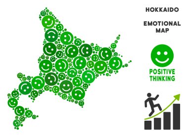 Vektör mutlu Hokkaido Adası harita kolaj gülümsüyor