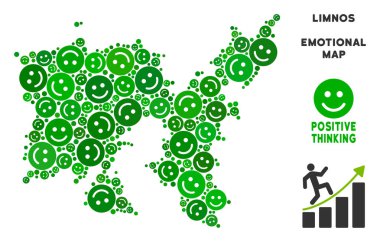 Vektör mutlu Limnos Yunan Adası harita kolaj gülümsüyor