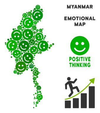 Vektör mutluluk Myanmar Haritası kolaj gülümsüyor