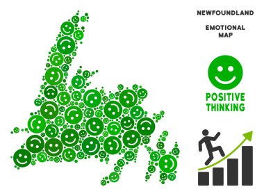 Vektör mutluluk Newfoundland Adası harita kompozisyon suratlar