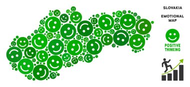 Mutlu Slovakya harita mozaiği yeşil tonları suratlar. Pozitif düşünme vektör şablonu. Slovakya harita yeşil mutlu duygu sembollerin oluşur. Soyut alan planı.