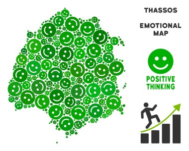 Vektör sevinç Thassos Yunan Adası harita kolaj suratlar