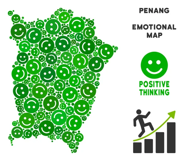 Vetor Felicidade Penang Island Mapa Colagem de Sorrisos —  Vetores de Stock