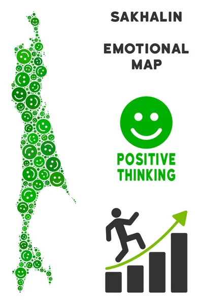 Vektör sevinç Sakhalin Adası harita mozaik gülümsüyor