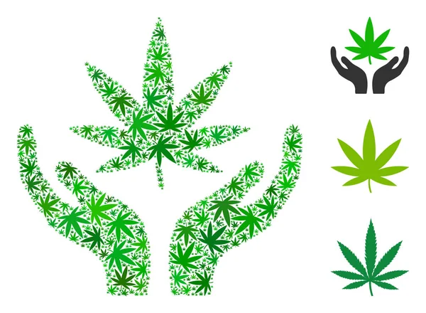 Cannabis Cuidados Mãos Mosaico de Cannabis — Vetor de Stock