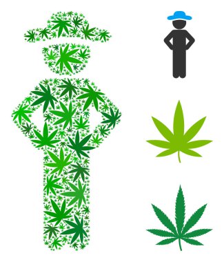 Beyefendi akimbo mozaik esrar değişken boyut ve yeşil renk tonları bırakır. Vektör düz ot yaprakları beyefendi akimbo kolaj düzenlenir. Bağımlılığı vektör çizim.