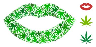 Dudaklarını öpücük Smiley kolaj kenevir yaprak