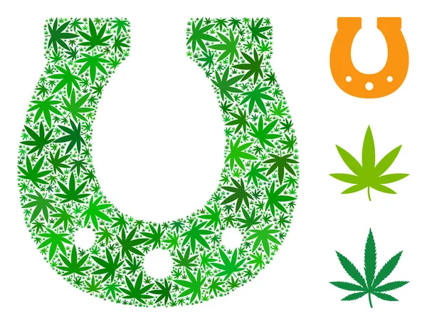 Lucky Mosaïque Feuilles Cannabis Fer Cheval Dans Différentes Tailles Tons — Image vectorielle