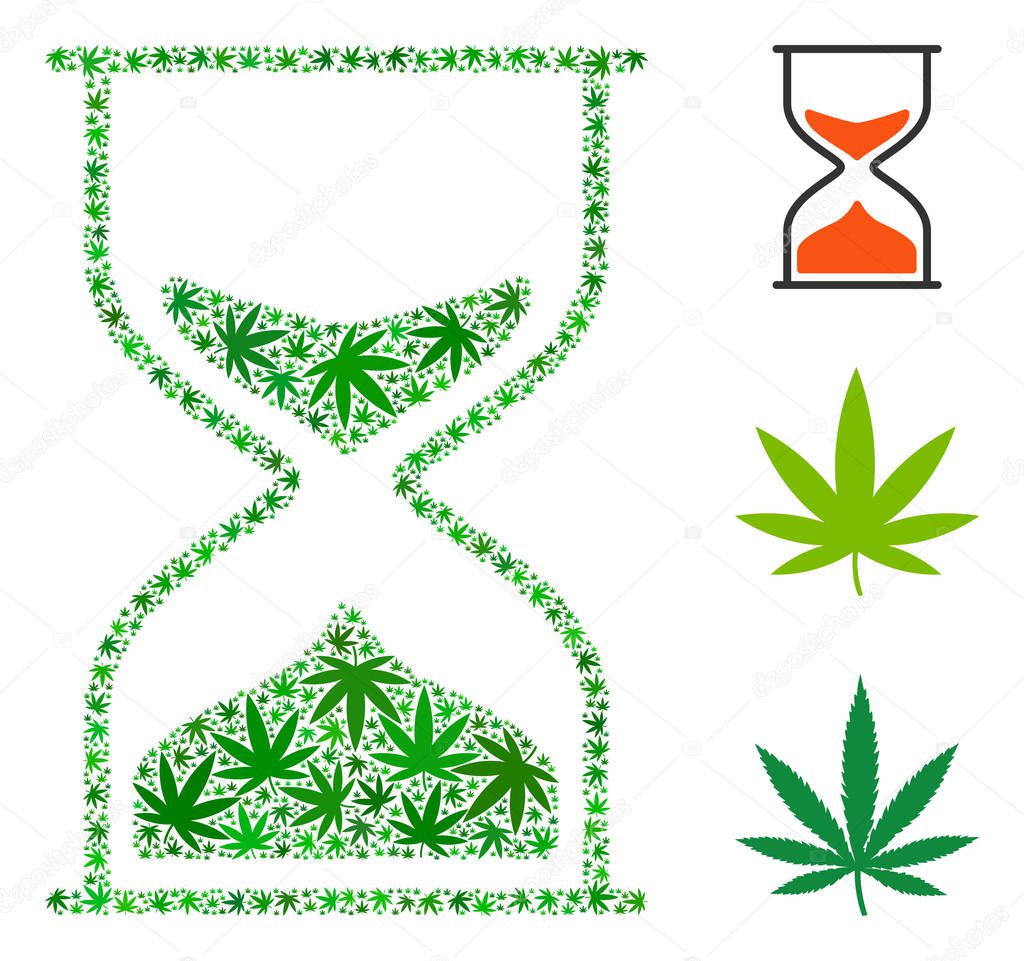 Hourglass Collage of Hemp Leaves
