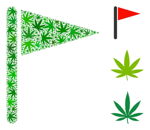 Triangle Flag Collage of Weed Leaves - Stok Vektor